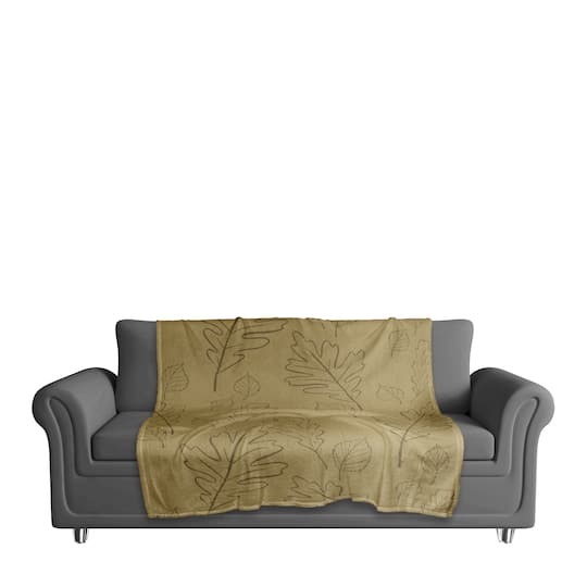 Mustard Yellow Leaf Patterned Coral Fleece Blanket